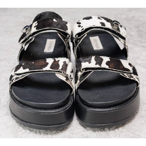 Steve Madden BigMona Black White Cow Print Platform Sandals Womens Size 10 - Picture 2 of 15